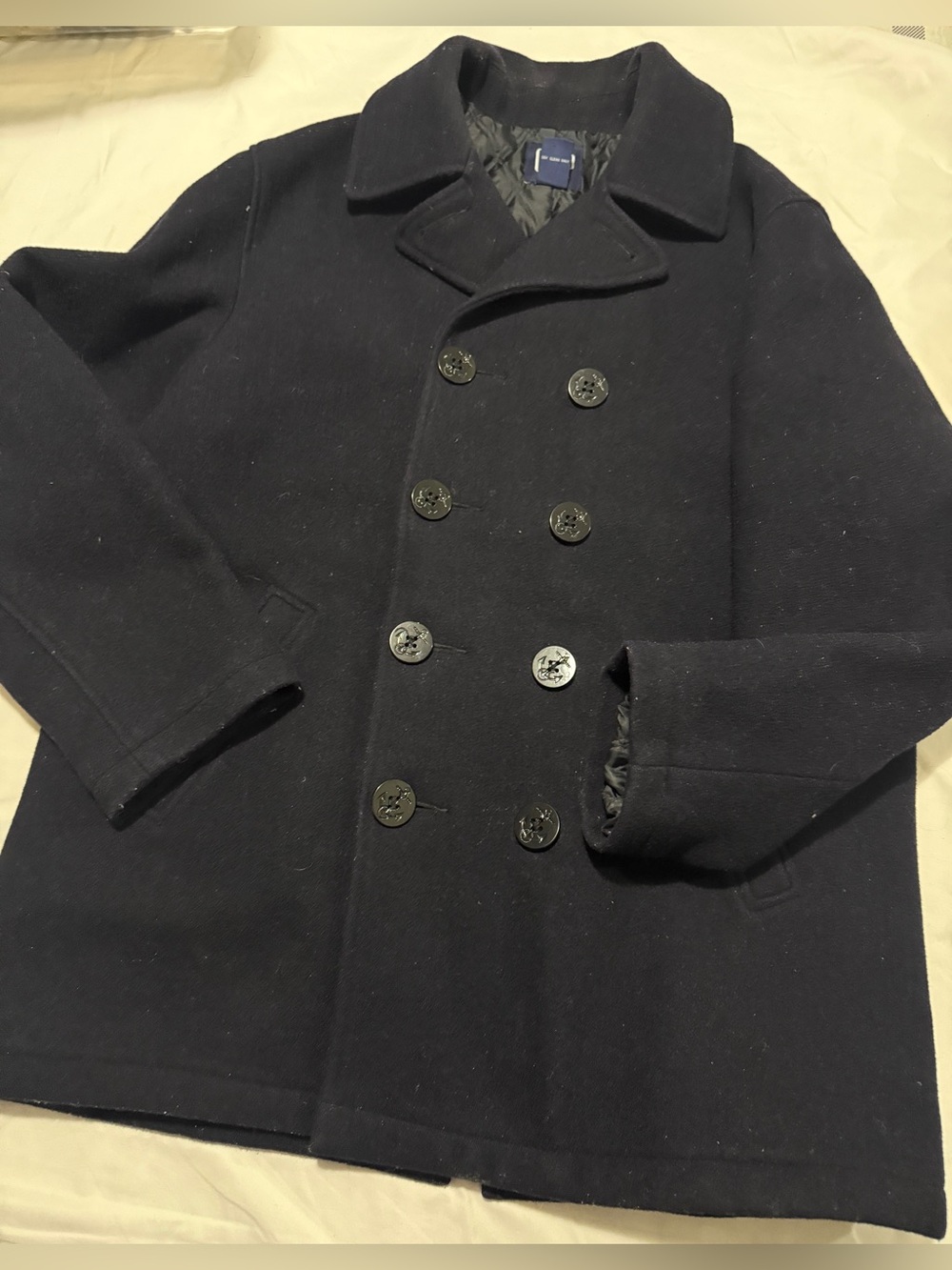 GAP Black Double-Breasted Wool Peacoat